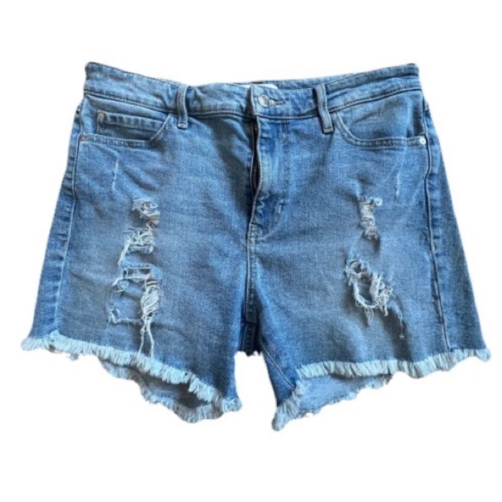 Guess Y2K Distressed Raw Hem Medium Wash Denim Jean Shorts SZ 30 - Picture 3 of 12